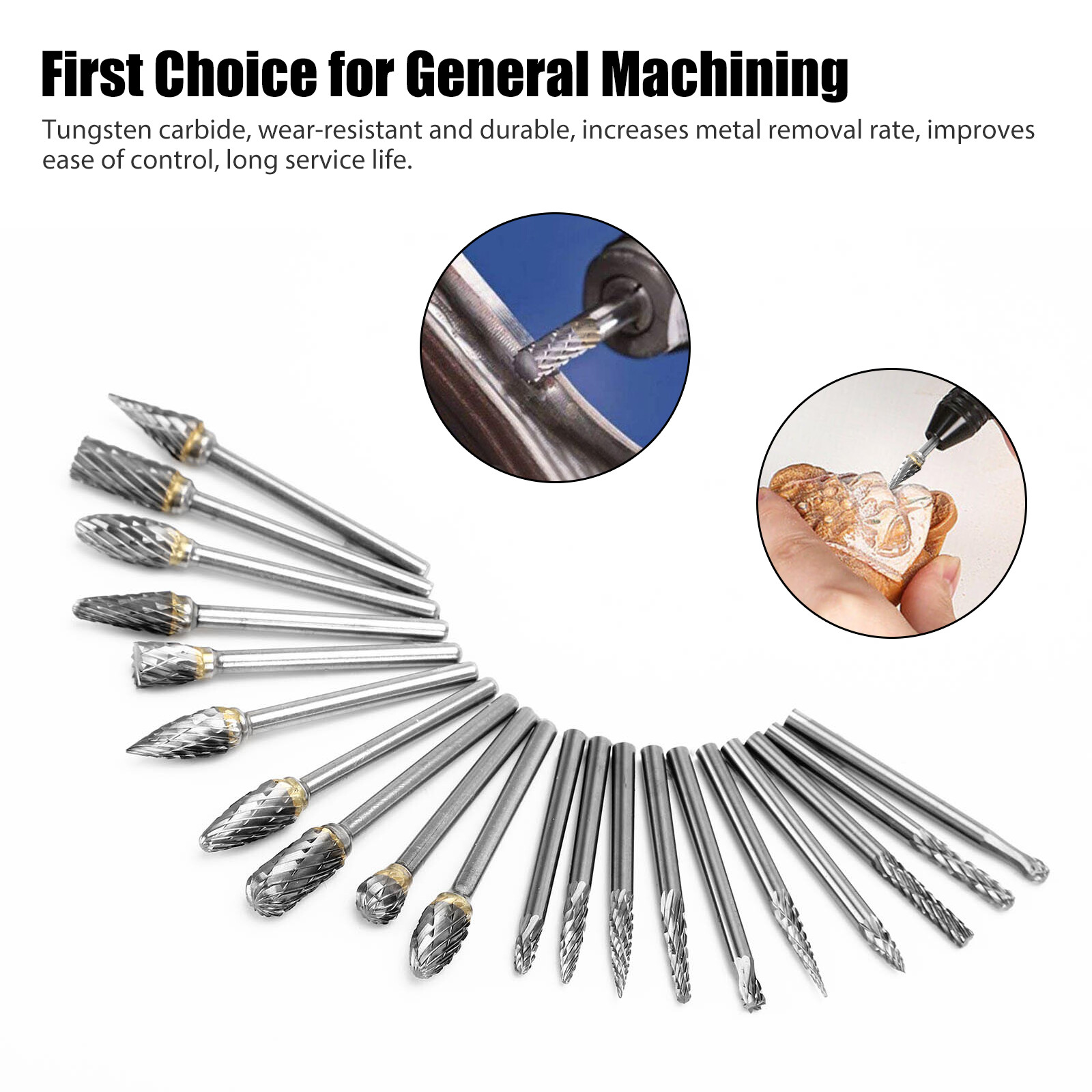 20Pcs Tungsten Carbide Steel Rotary Burr Die Grinder Bit 1/8in Shank Carving Set