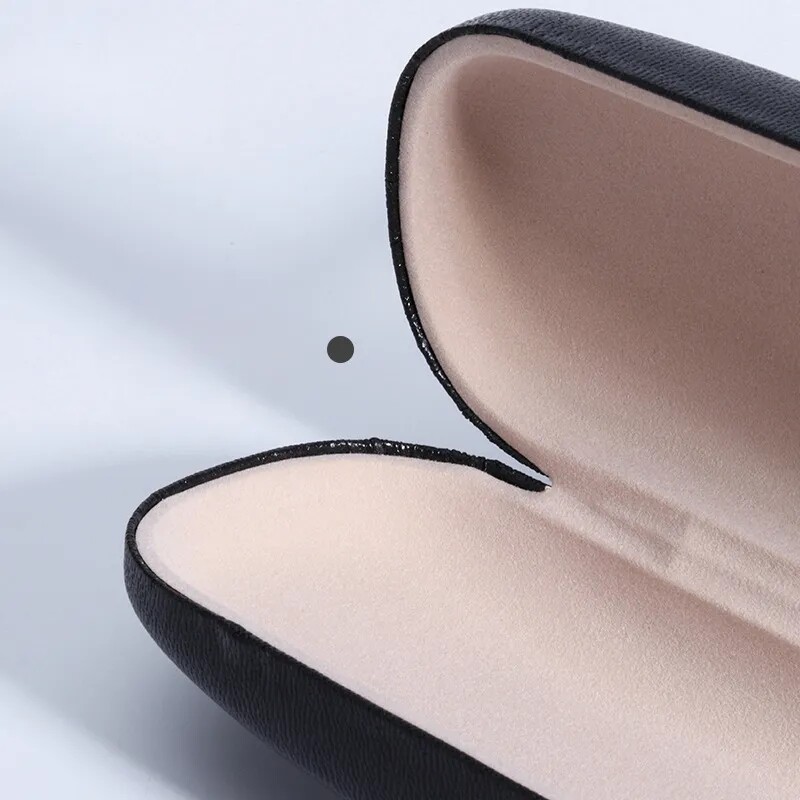 NEW Clam Shell Hard Eyeglasses PU Glasses Case Black w/Microfiber Cleaning Cloth