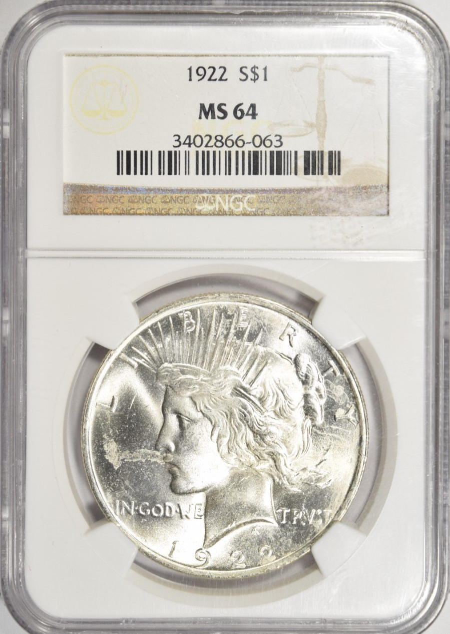 1922 PEACE DOLLAR ~ NGC MS64 ~ BRIGHT WHITE!