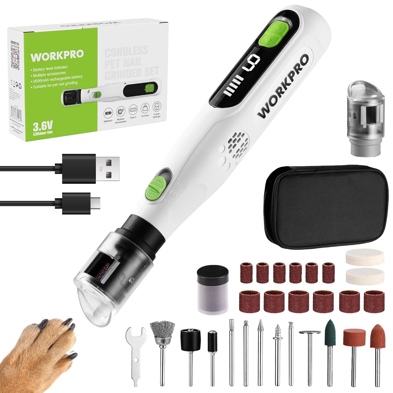 WORKPRO 6-Speed Dog Nail Grinder Pet Nail Grinder 70 Accessories Rotary Tool Set