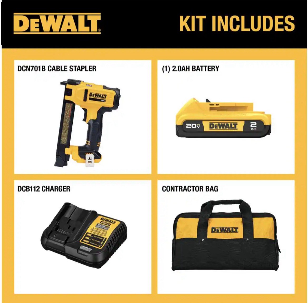 Brand New DEWALT 20V MAX Cordless Cable Stapler Kit + Battery & Charger DCN701D1