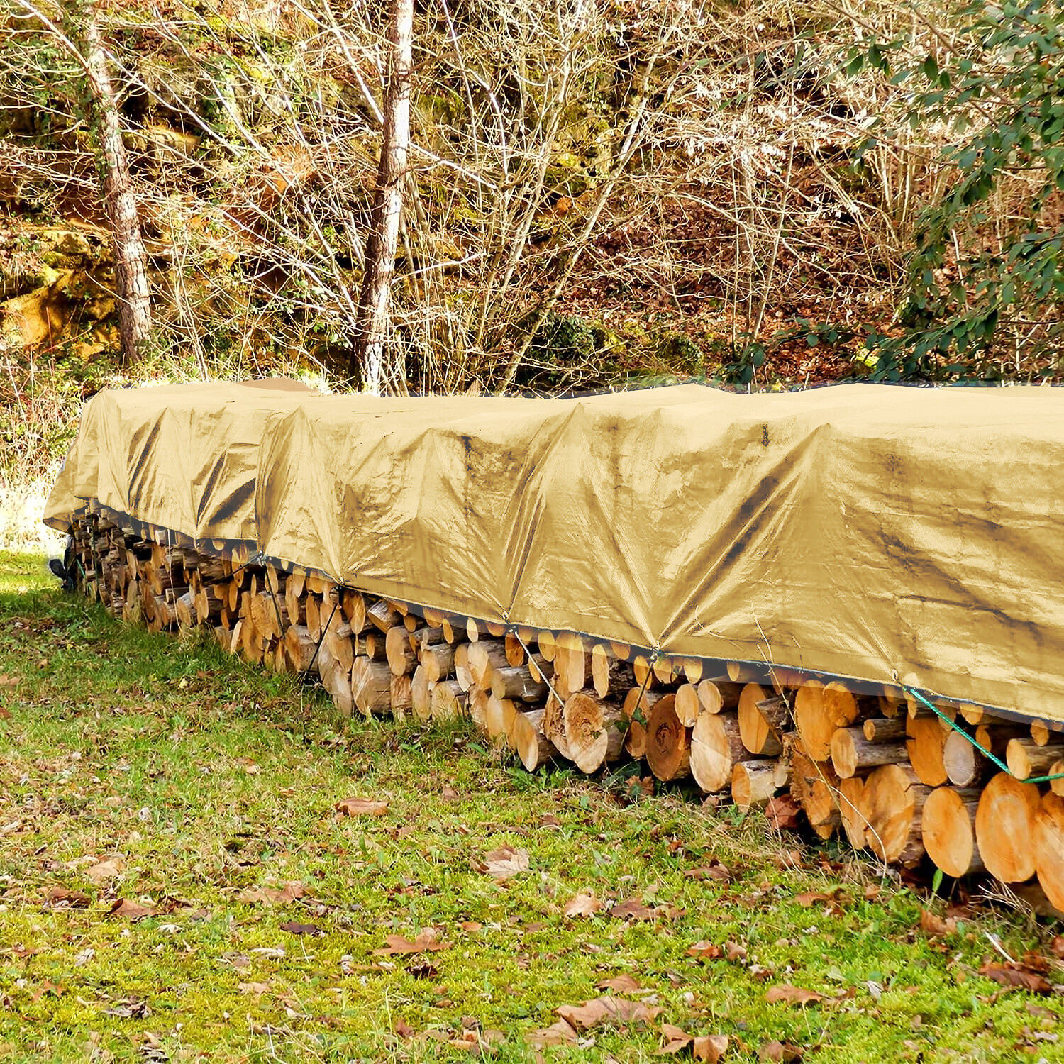 Extra Heavy Duty (Beige/Tan) Tarp 12 Mil Thickness Poly 3Ply 6oz Reinforced Tarp