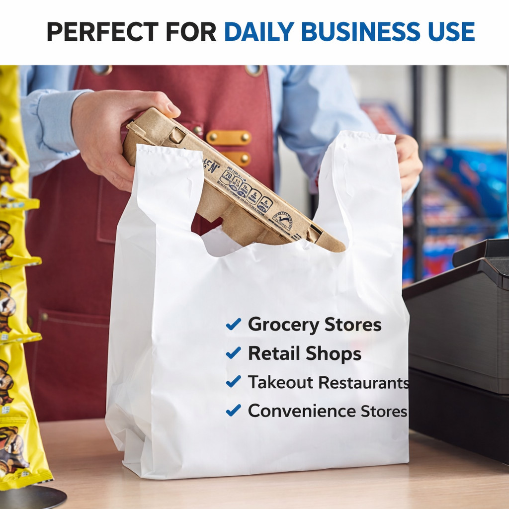 2.25 Mil Reusable Grocery White T-Shirt Bags 12x7x20 Extra Heavy Duty