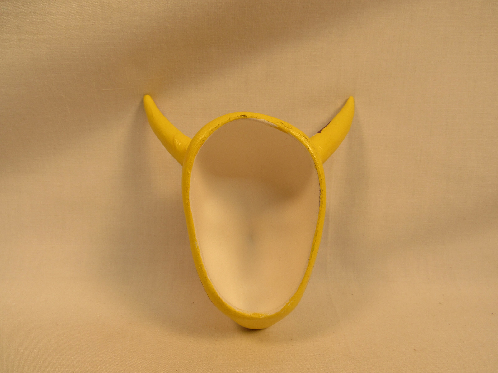 Vintage Devil El Diablo Handmade Hand Painted Mexican Ceramic Mask Yellow