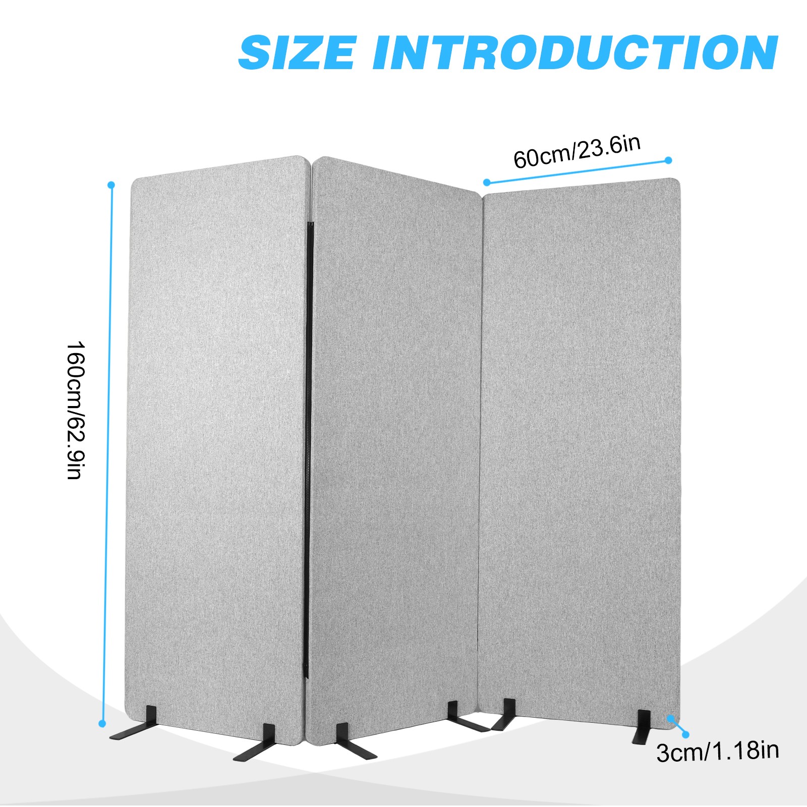 3 Panels Soundproof Privacy Panels Folding Room Divider for Dorm Studio Office