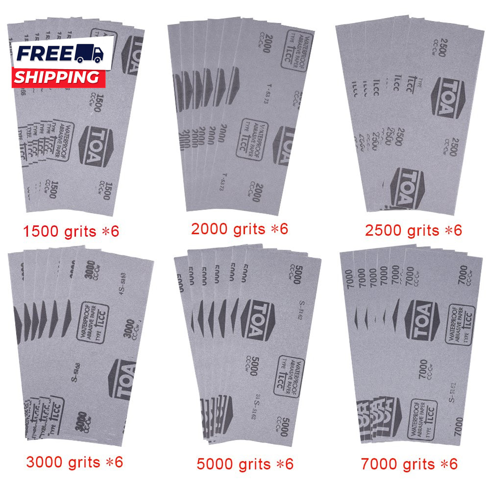 36 Pieces Sandpaper 1500 2000 2500 3000 5000 7000 High Grit Wet and Dry Sandpape