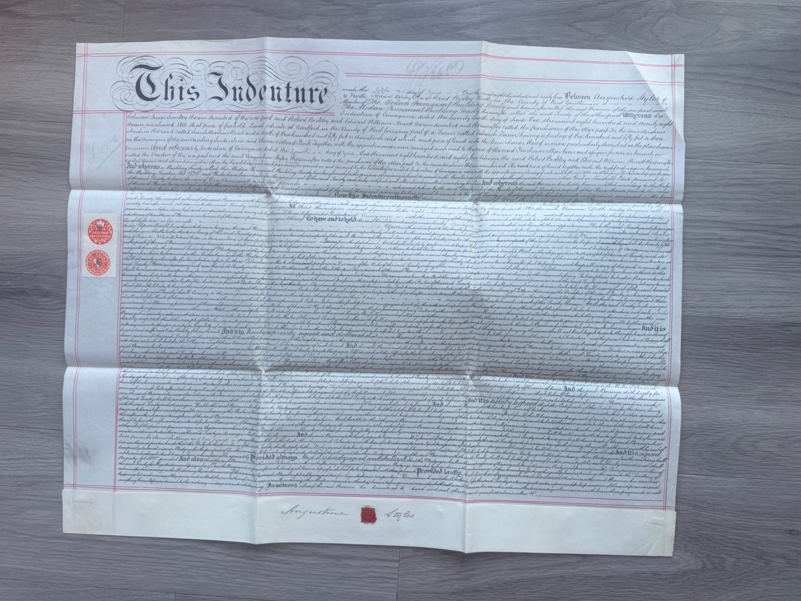 St martins Road Dartford Kent Vellum Indenture  1884 Styles to Building Society