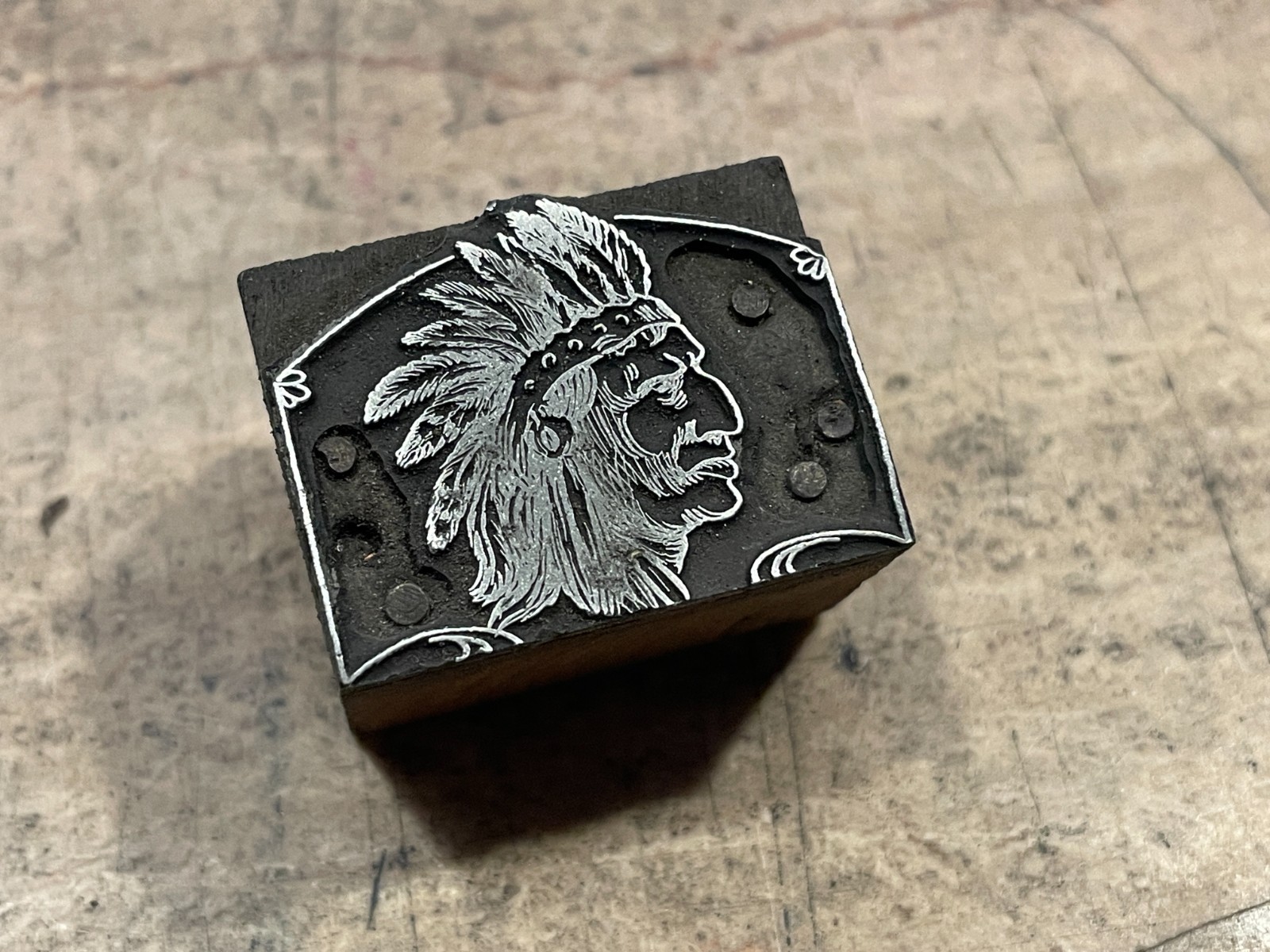 Printing Letterpress Printers Block Native American With Headdress (1599)