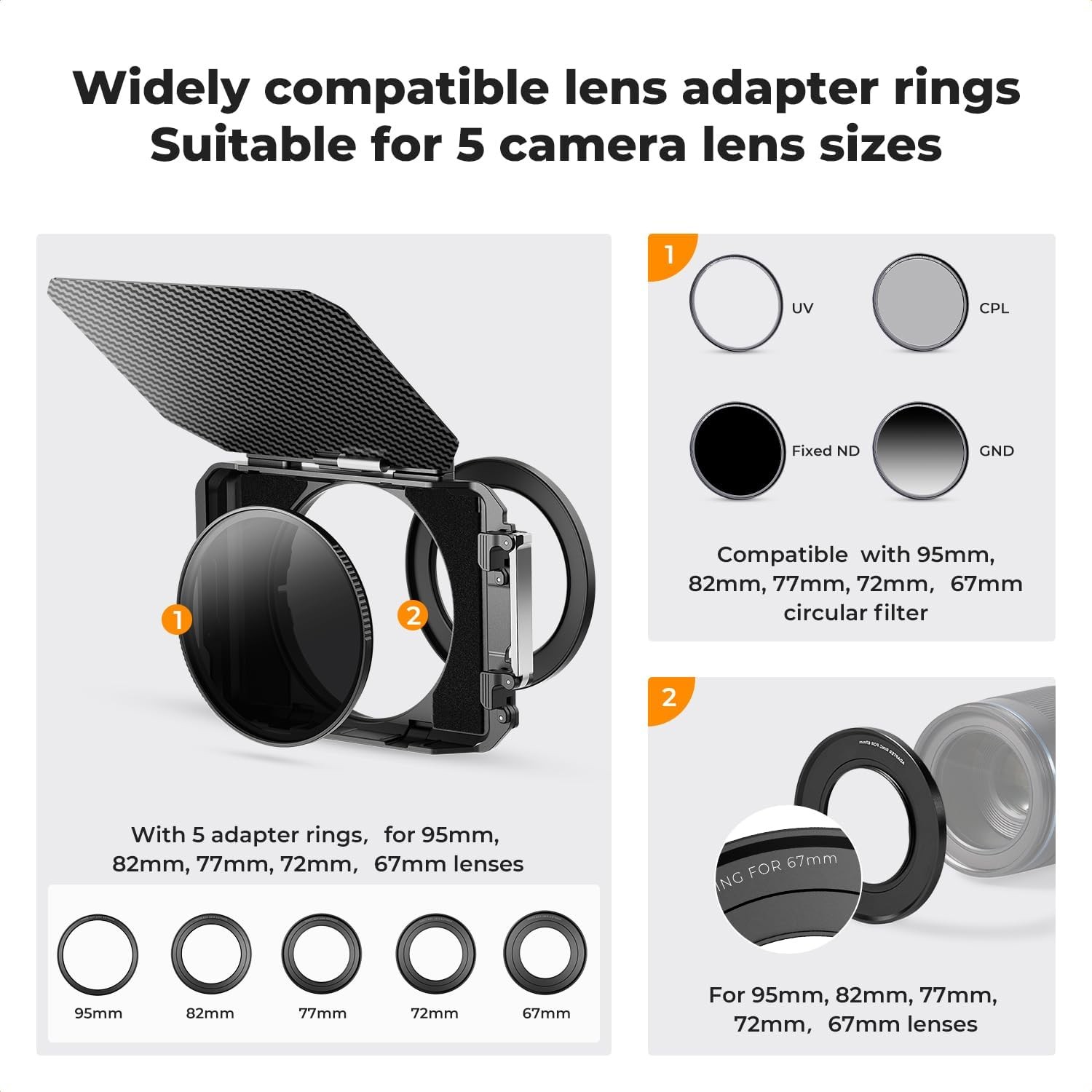 K&F Concept Mini Matte Box DSLR Mattebox for 67/72/77/82/95mm 4x5.65 Lens Filter