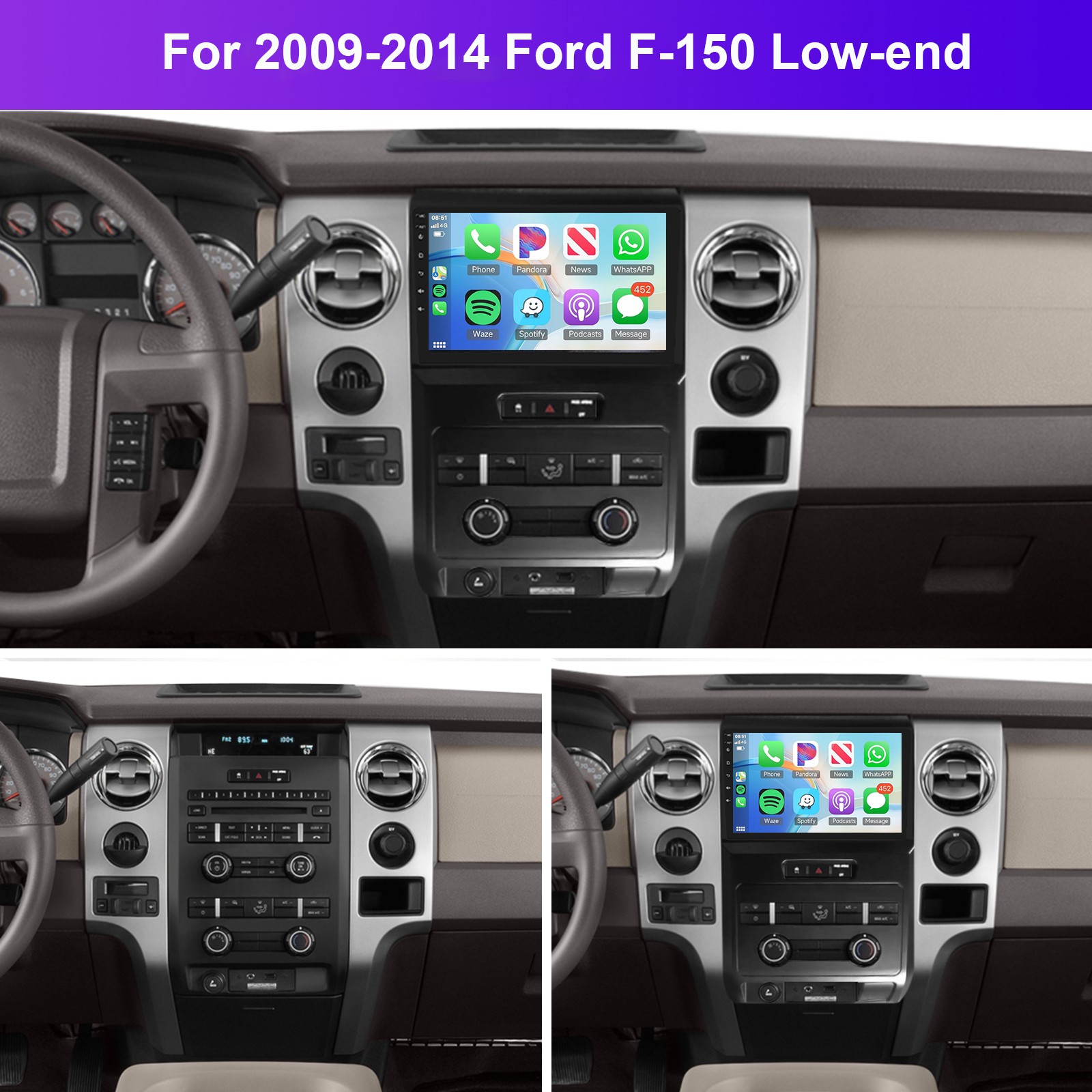 For Ford F-150 2009-2014 Apple Carplay Android 15 Car Stereo Radio GPS FM 2+64GB