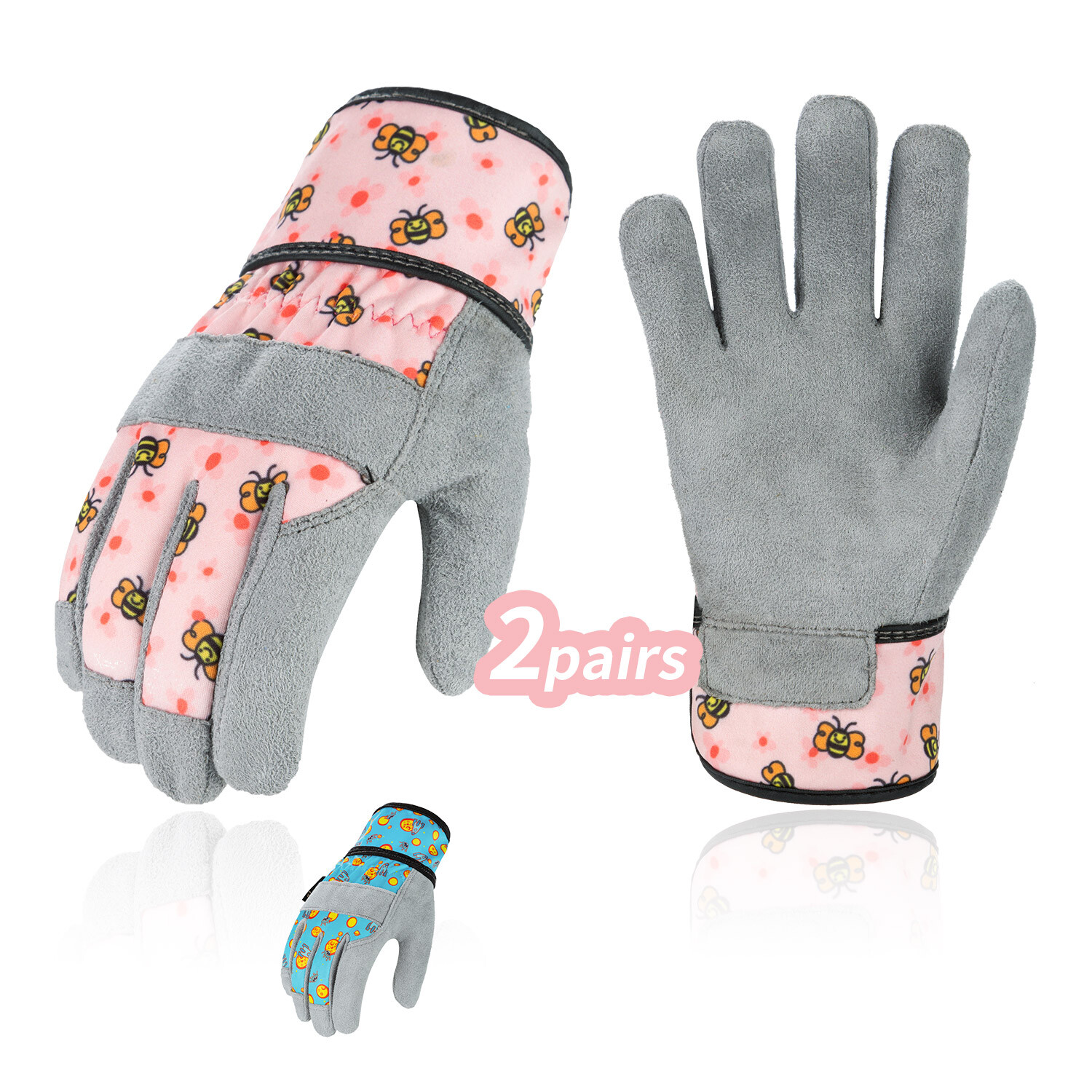 Vgo 2Pairs Kids Gardening, Lawing, Working DIY, outdoor Gloves (KID-MF3561)