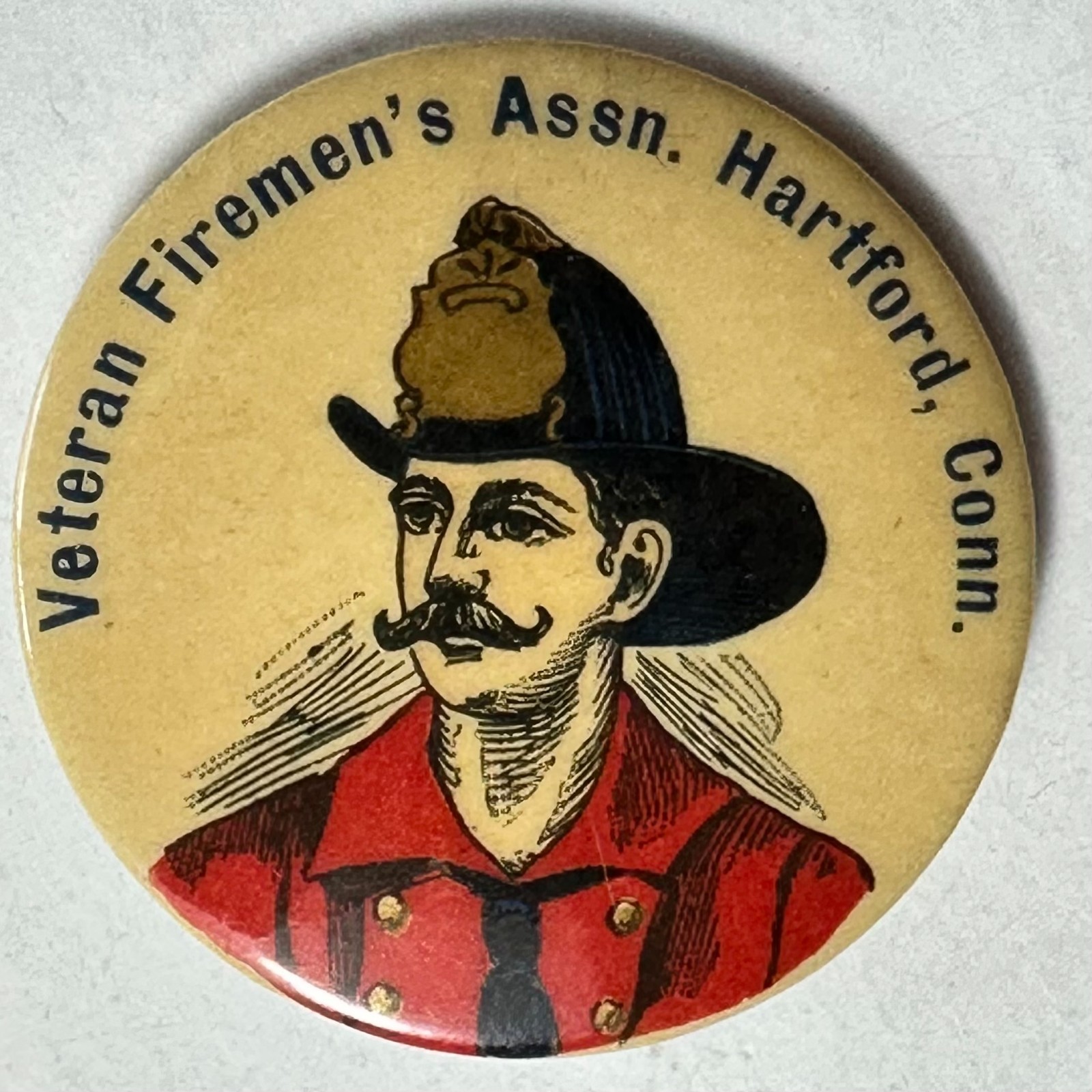 c1910s Veteran Firemen's Assn Hartford CT 1.75" Celluloid Pinback
