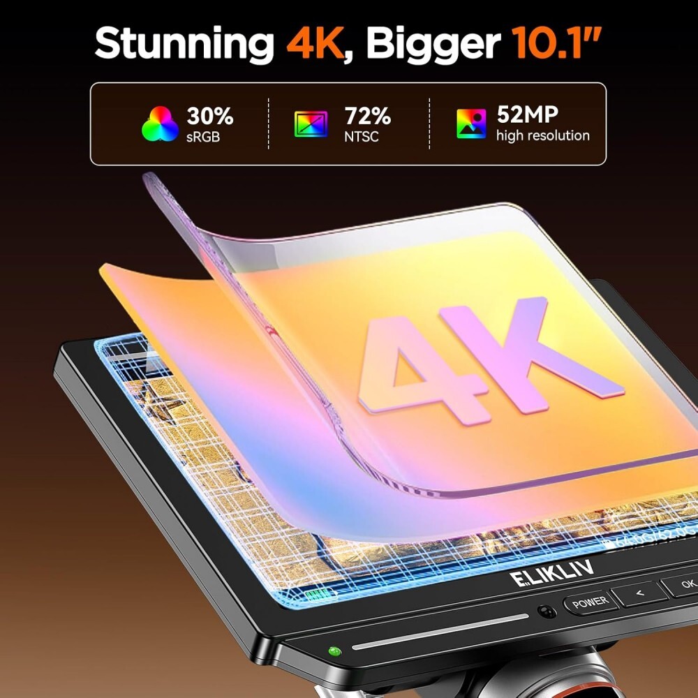 Elikliv Autofocus 4K HDMI Digital Microscope Flex Arm Soldering Microscope Adult