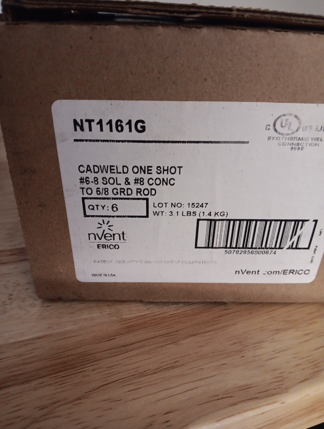 Box Of 6 Cadweld One Shot NT1161G #6-8 Solid & #8 Concentric To 5/8 Grd Rod