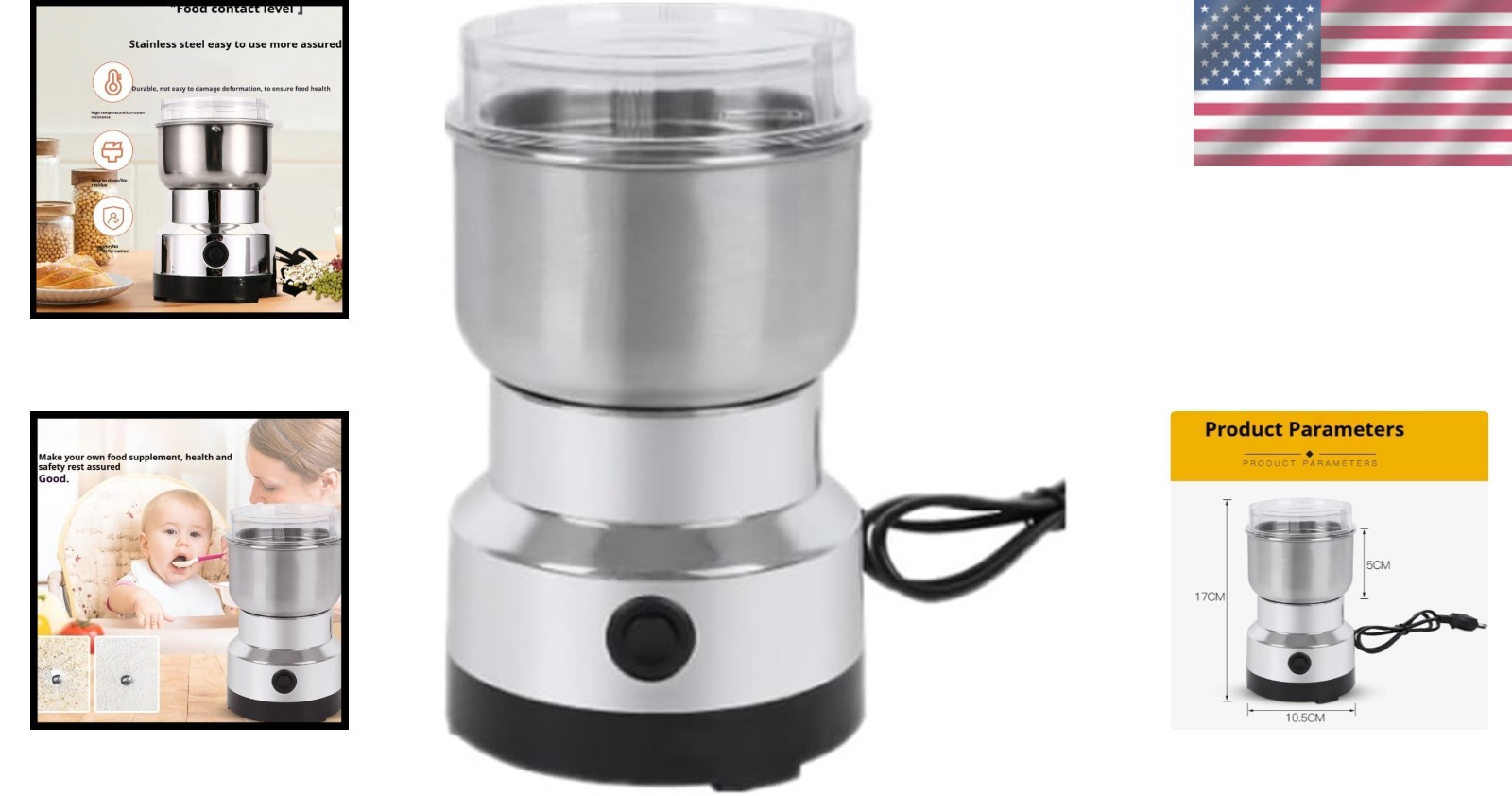 300g Grain Mill Grinder Stainless Steel | High Speed Spice & Flour Mill Kitchen
