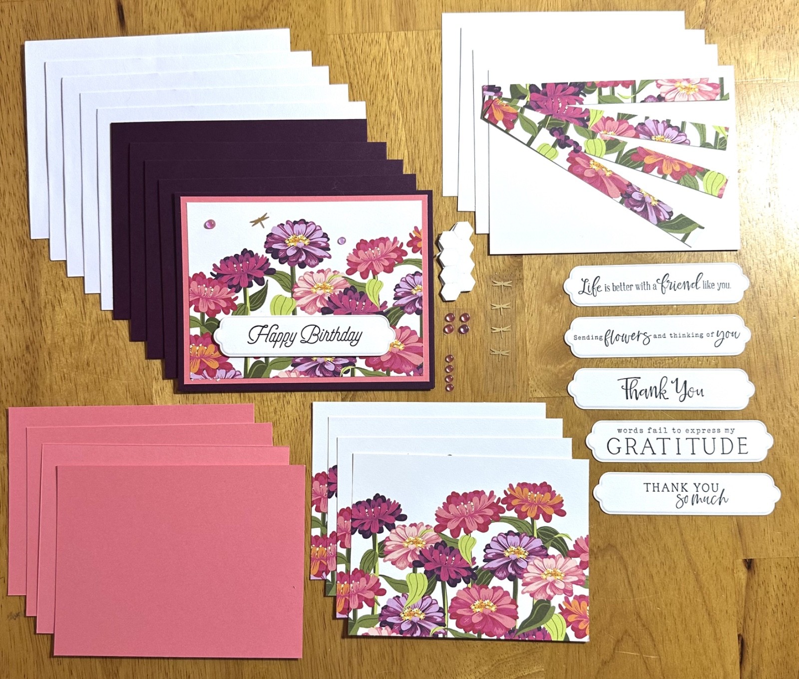 Stampin’ Up! Zinnias Sentiment Variety Card Kit-Set of 5, DSP, Dragonflies, Dots