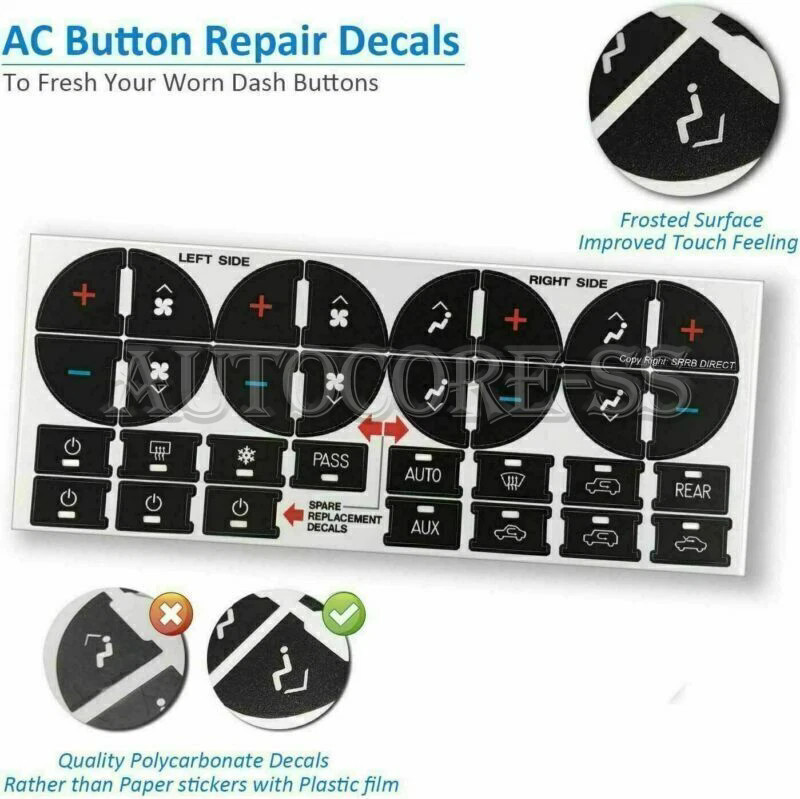 2PC Replacement Repair AC Dash Button Kit Decal Stickers For Chevrolet GMC Tahoe