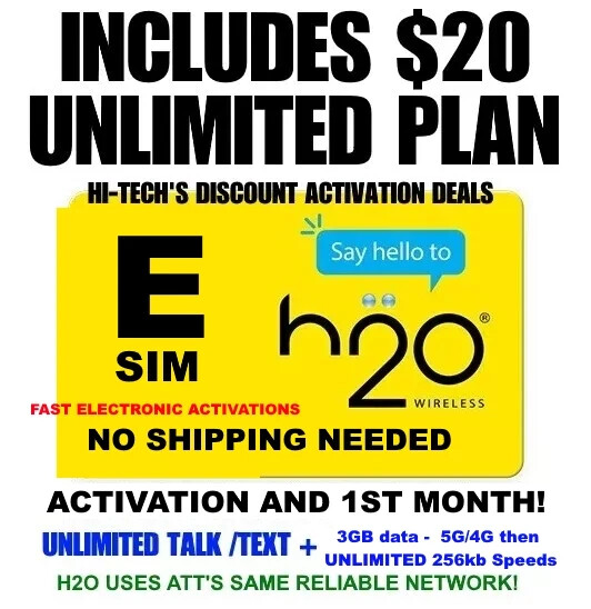 H2O ESIM ✅ ACTIVATE TODAY $20 Plan NO SHIPPING !✅ UNLIMITED ✅ 3GB DATA month