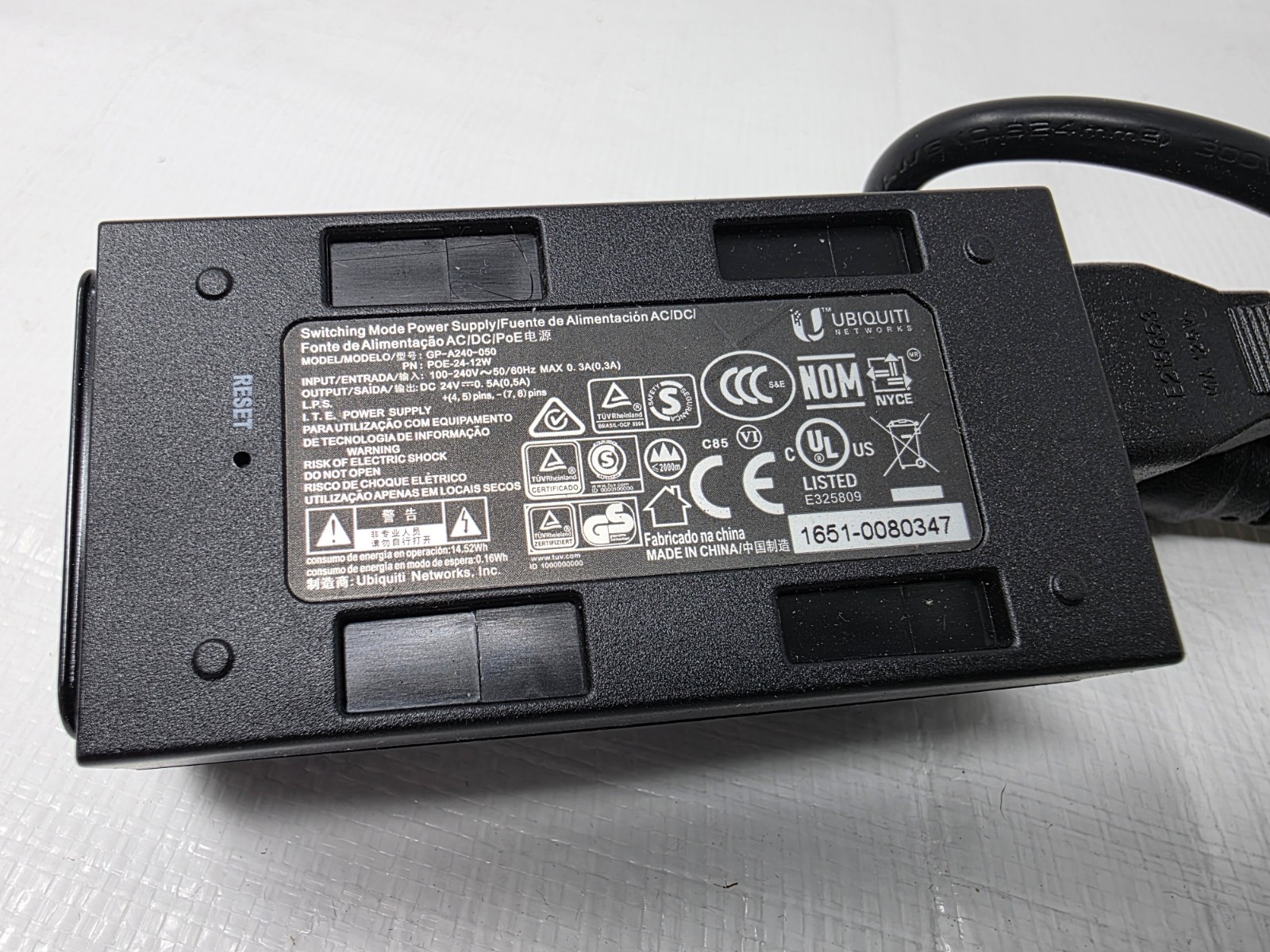 Ubiquiti Networks GP-A240-050 POE-24-12W-G PoE Power Supply