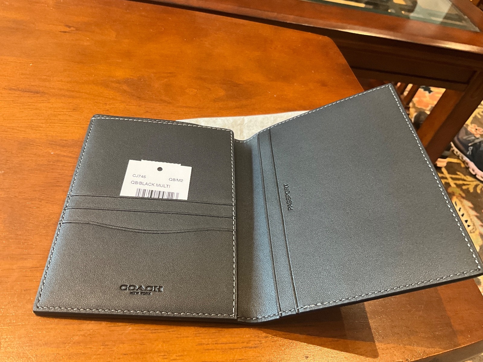 NWT Coach Black Multi Rexy Leather Passport Case /Holder