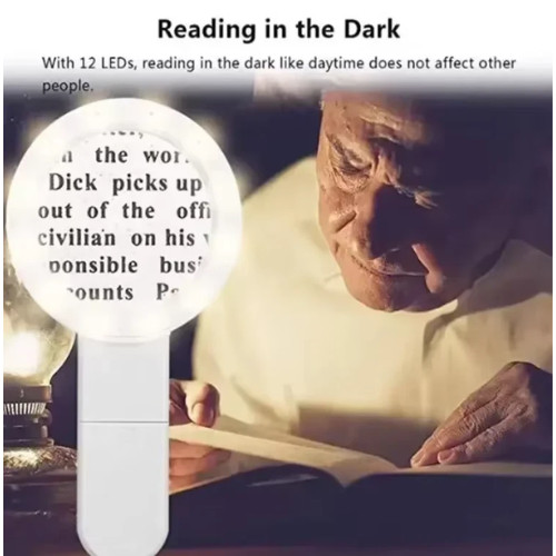 Jumbo Handheld Magnifying Glass w/ 12 Bright LED Light Illuminated 30X Magnifier