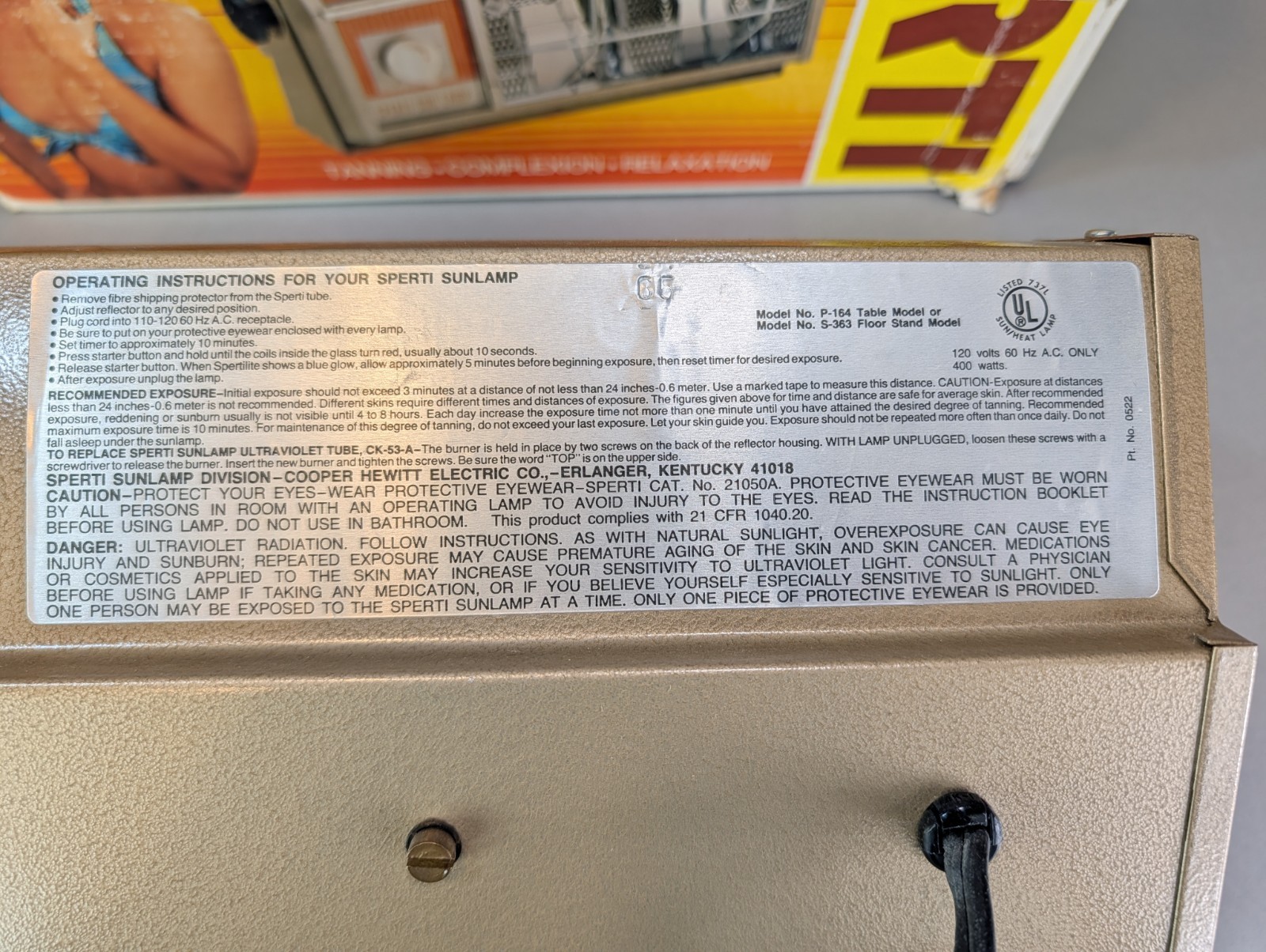 Vintage Sperti The Complete Sunlamp San Remo Model P-164 w/ Bulb!