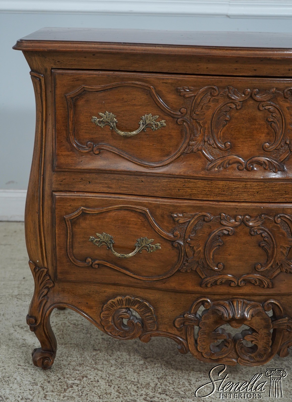 61893: Pair Italian Carved Walnut Finish Commodes Chests