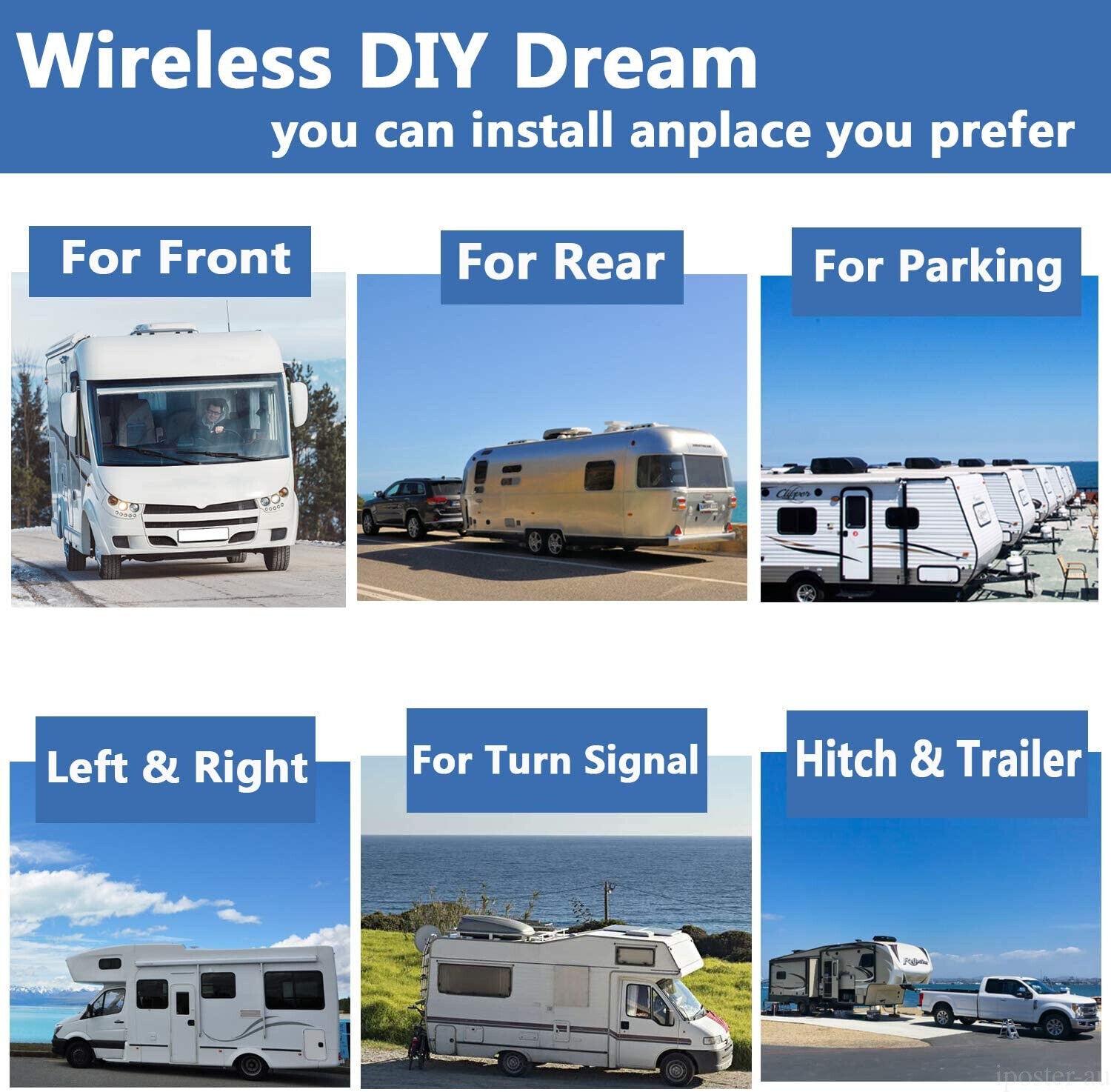 10.1" DVR 4-segment Monitor Wireless +2x 1080P Rear View Camera for Truck RV