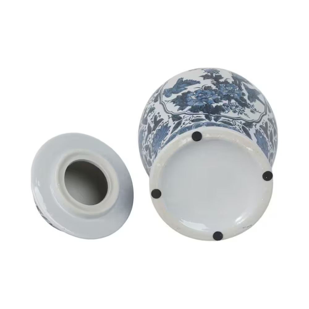 18.25 In. Blue Ceramic Chinoiserie Floral Decorative Jar