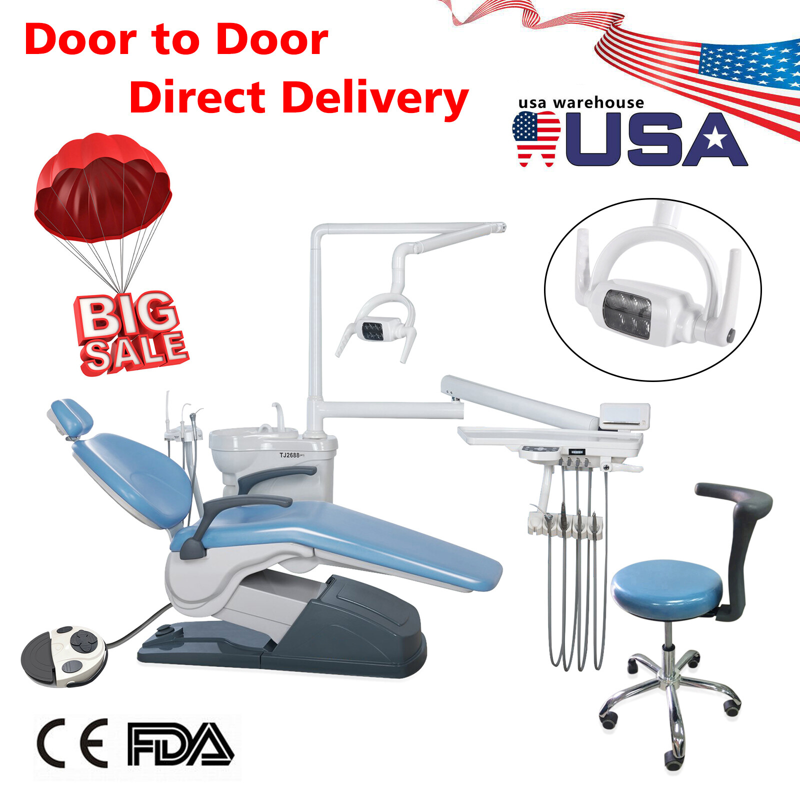 Dental Unit Chair Computer Controlled Motor Hard Leather +LED Oral Lamp +Stool