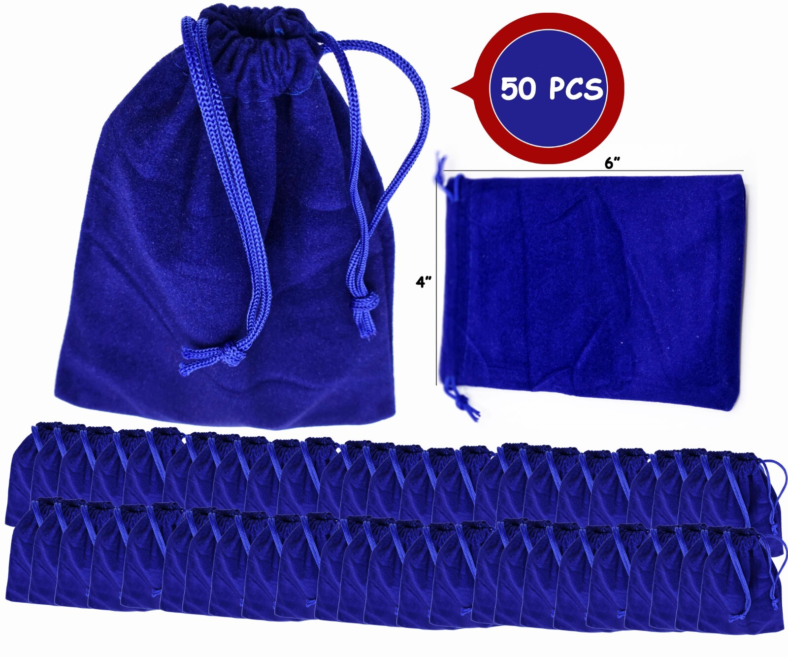 50 Pcs 4x6 Inches Velvet Gift Bags Drawstring Jewelry Pouches Blue Color Pouch