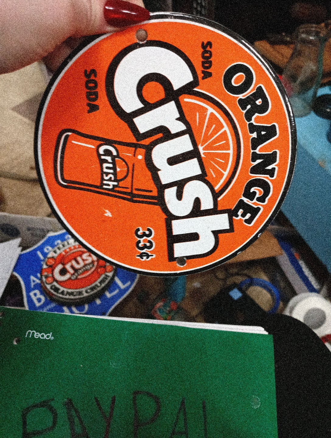 Round Porcelain Orange Crush Soda Sign