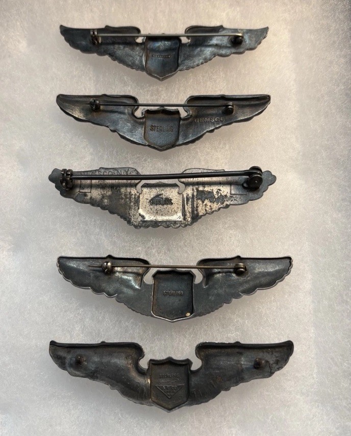 5 WWII / Prewar 1930’s USAC USAAF Full Size Sterling Silver Pilot Wings