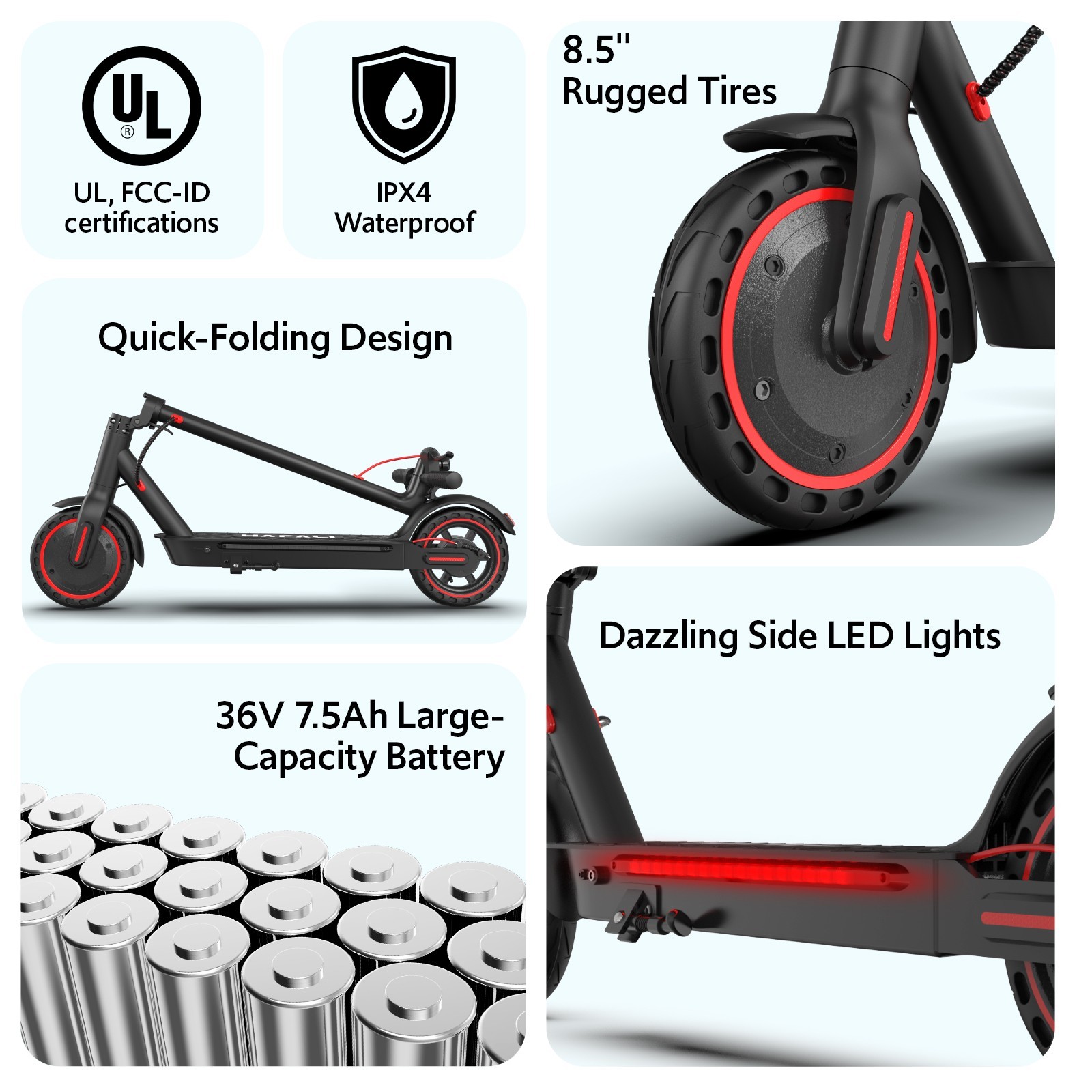 Electric Scooter Adults, Up to 21 MPH, Folding E-Scooter Built-in Side Lights