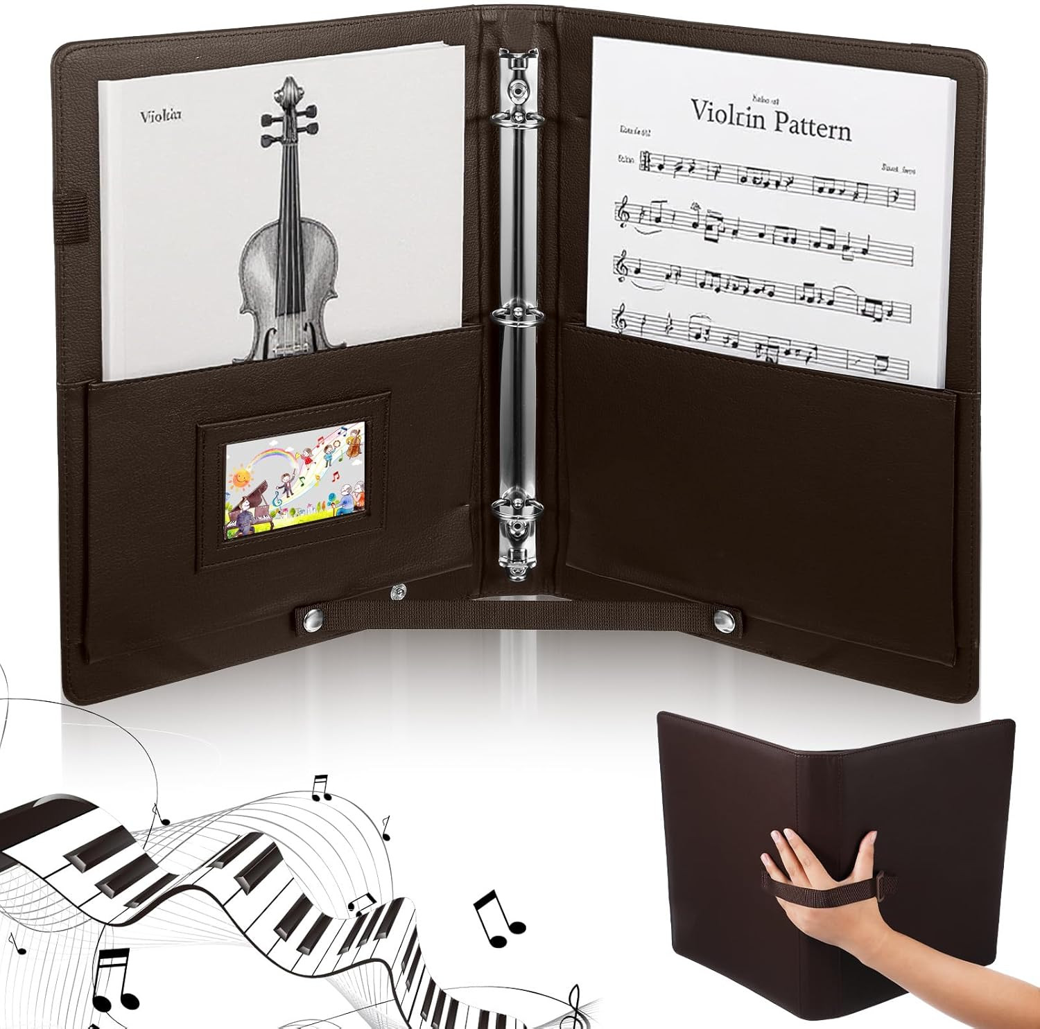 Sheet Music Folder 3 Ring Brown 13" X 9.8" Large PU Leather Choir Folder Hand