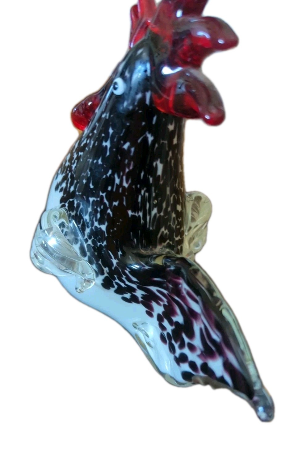 Black White Red Art Glass Heavy Rooster Bird Figurine Farm Decor Paperweight