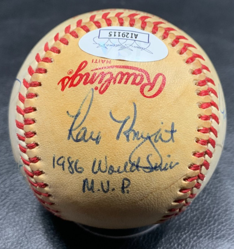 1986 NY METS SIGNED Official World Series BASEBALL SIGNED 5 PLAYERS + Harrelson