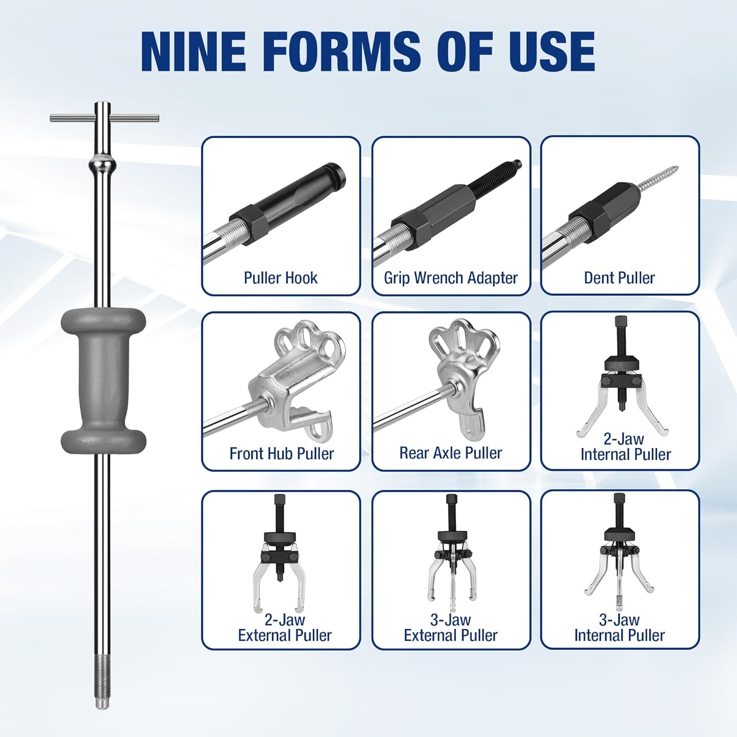 WORKPRO 27PC 9-Way Slide Hammer Puller Set Bearing Puller Wheel Hub Removal Tool