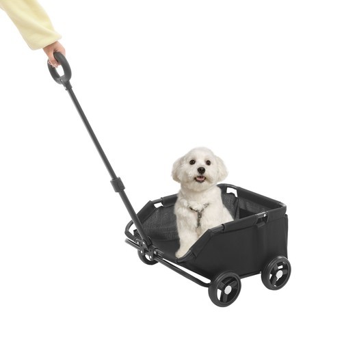 Black Dog Stroller Freestanding Folding Dog Cart Pet Stroller for Travelling