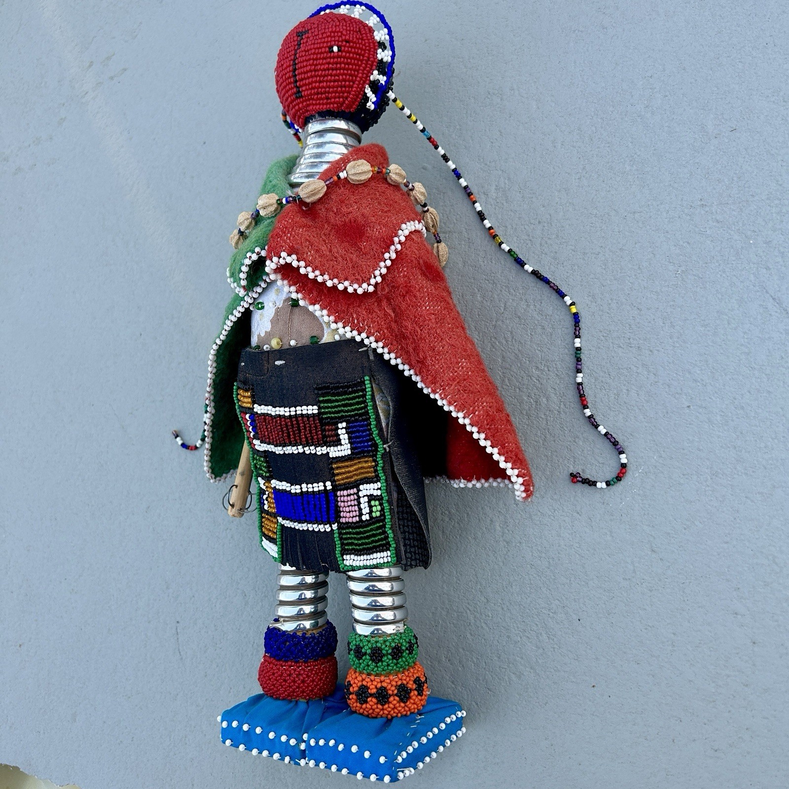 Ndebele Beaded Fertility Doll with Neck Rings South Africa 1990s Vintage 15¼″