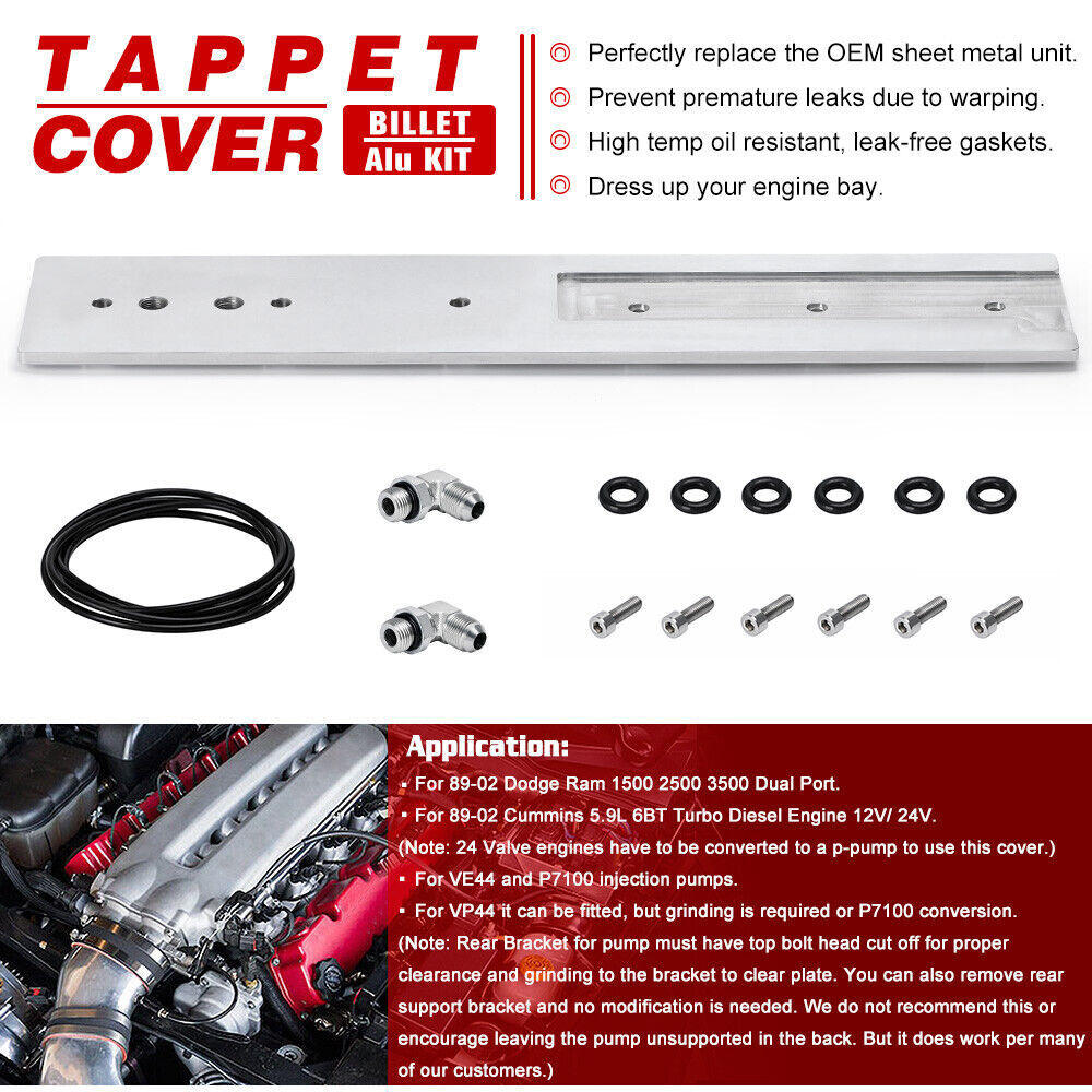 Aluminum Billet Tappet Cover Kit for Cummins 89-02 Dodge Ram 5.9L 12v 24v Diesel