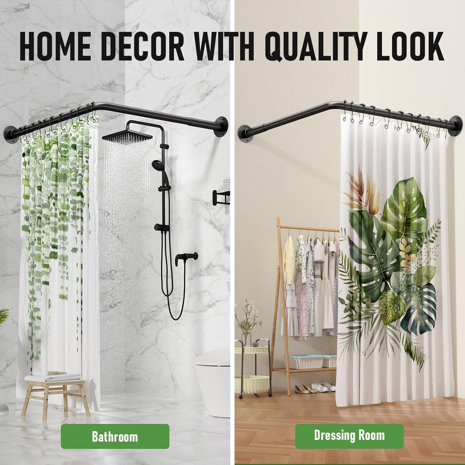 L Shaped Shower Curtain Rod - [23''-53''] X [23''-53''] Adjustable Corner Shower