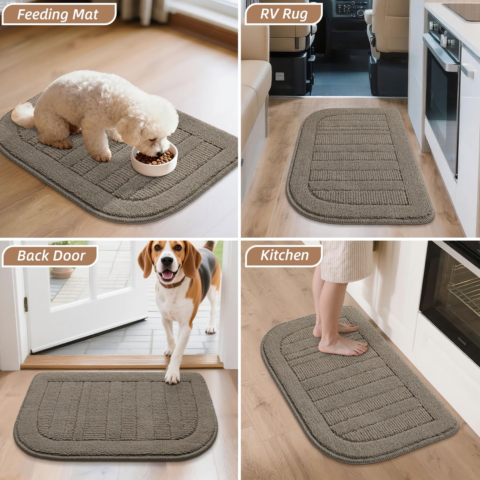 BEQHAUSE 30x18 Inch Kitchen Rug Mat Durable 18"X30" + 18"X30", Taupe