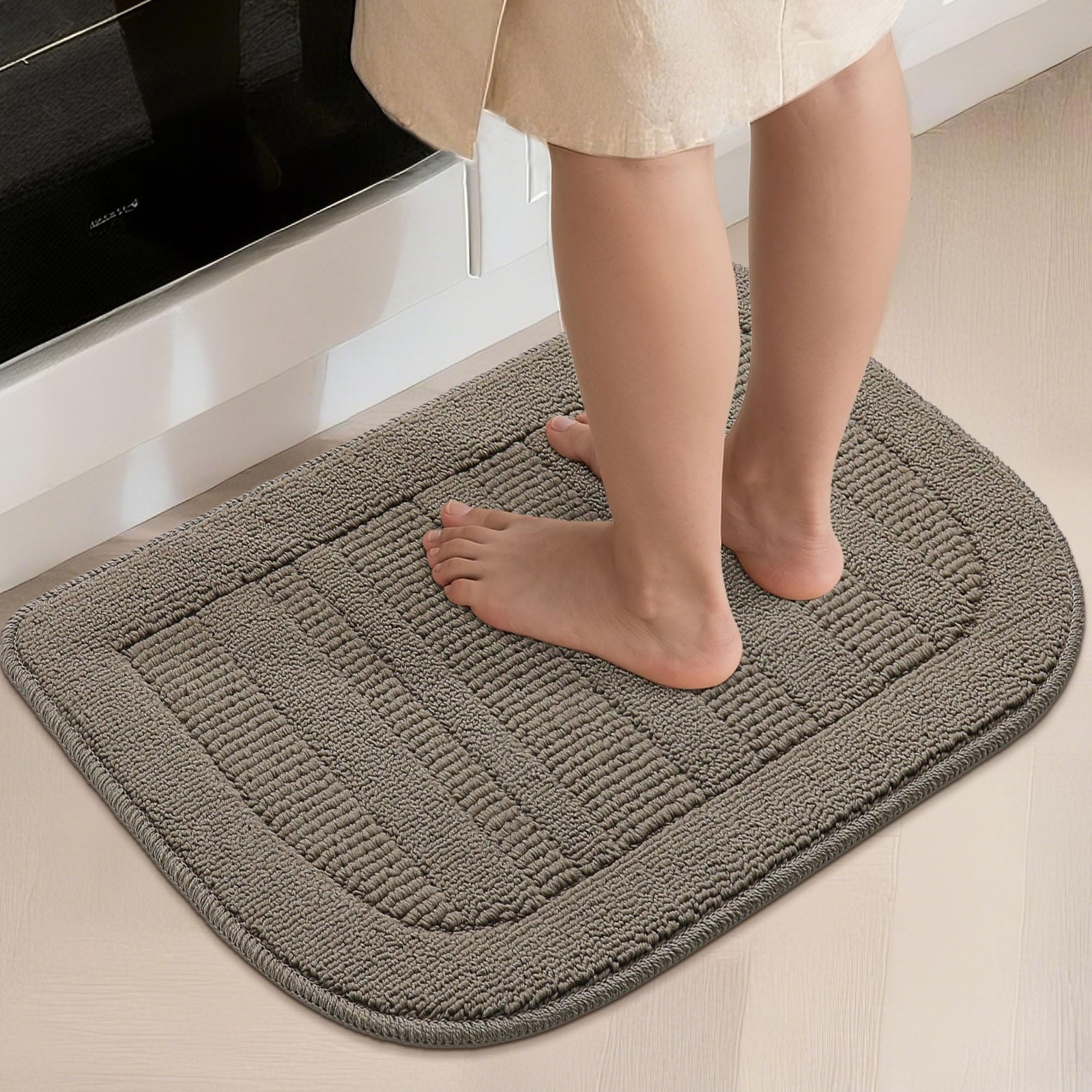 BEQHAUSE 30x18 Inch Kitchen Rug Mat Durable 18"X30" + 18"X30", Taupe