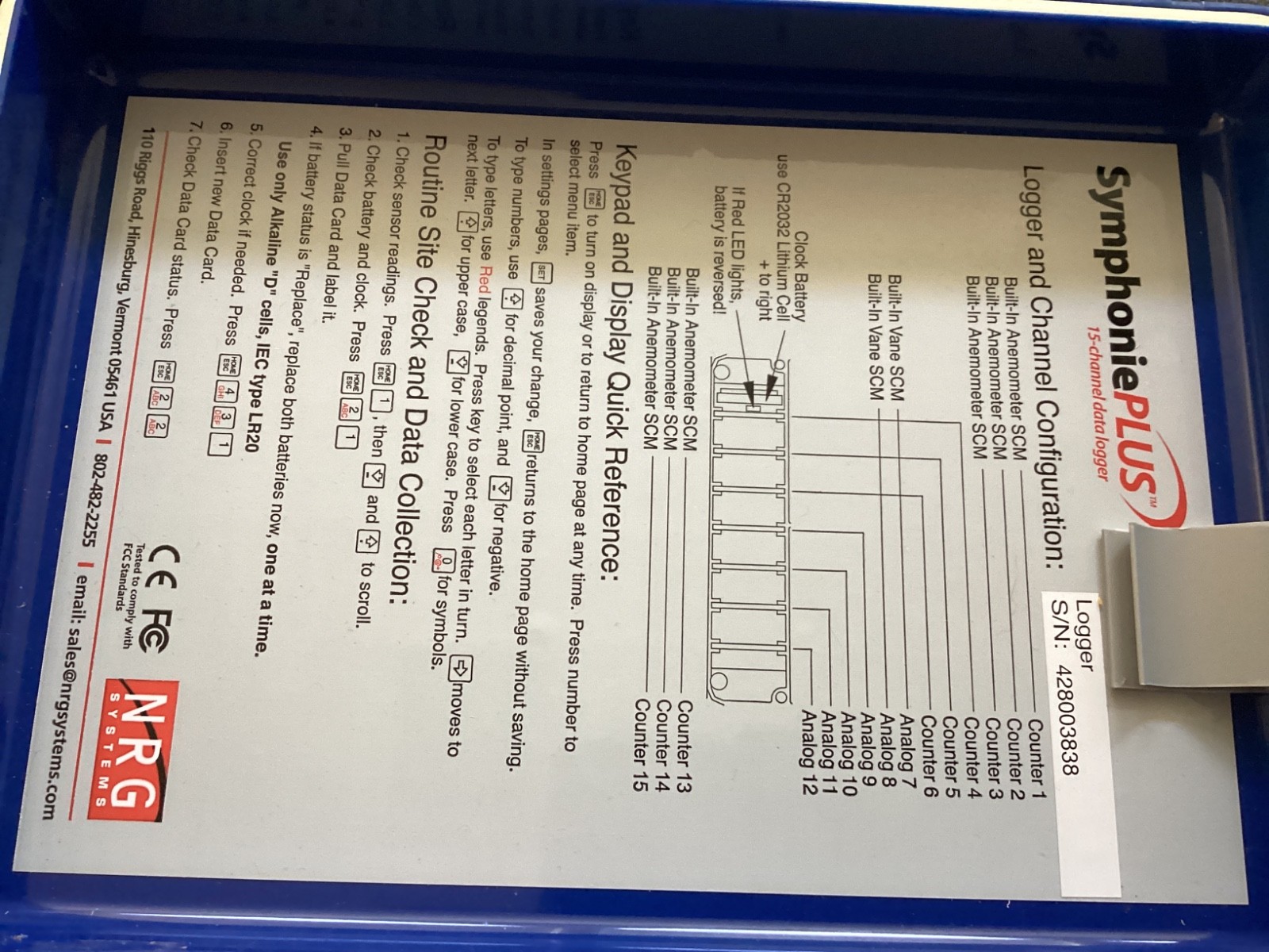 NRG Systems SYMPHONIE PLUS LOGGER 15 Channel with 3 Anemometers