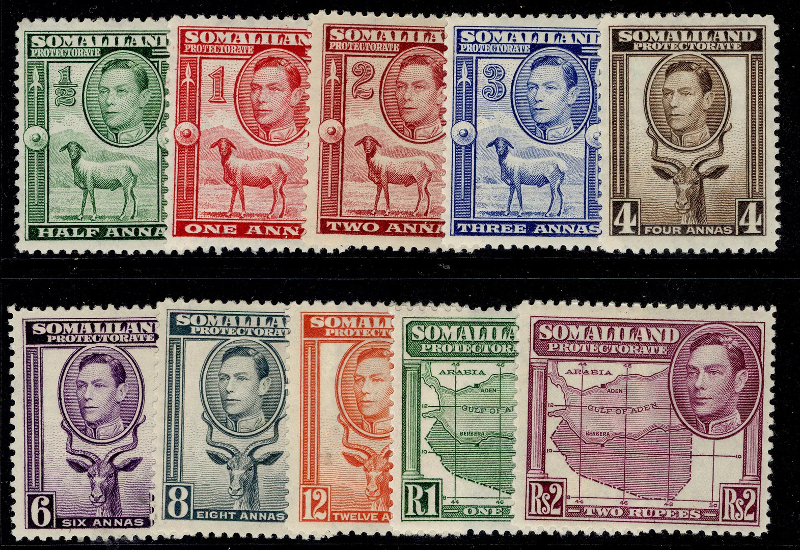 SOMALILAND PROTECTORATE GVI SG93-101, 1938 SHORT set to 2r, M MINT. Cat £125.