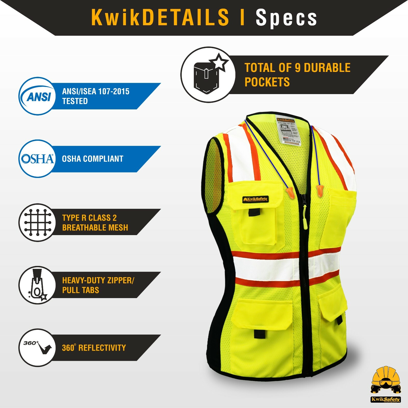 KwikSafety FIRST LADY Class 2 ANSI PPE Hi Vis Surveyor Women's Safety Vest
