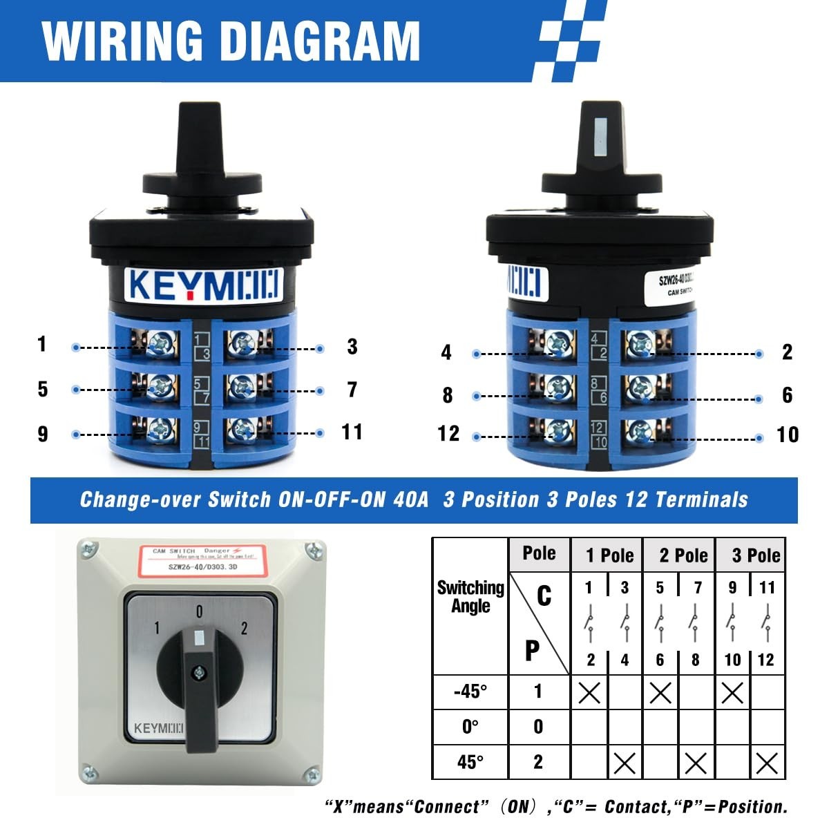 Universal Rotary Changeover Switch 660V 40A 3 Position 3 Phase with Exterior Box