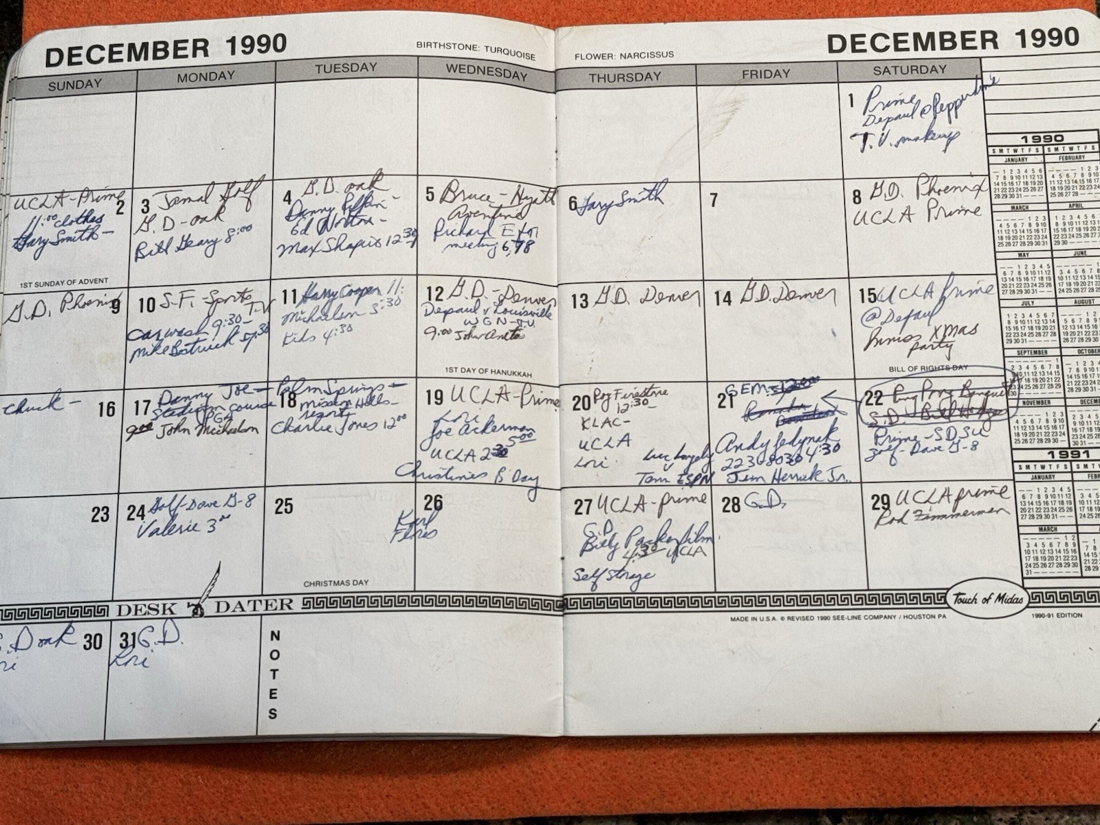 Bill Walton Personally Owned & Signed 1990-1991 Desk Calendar NBA NCAA