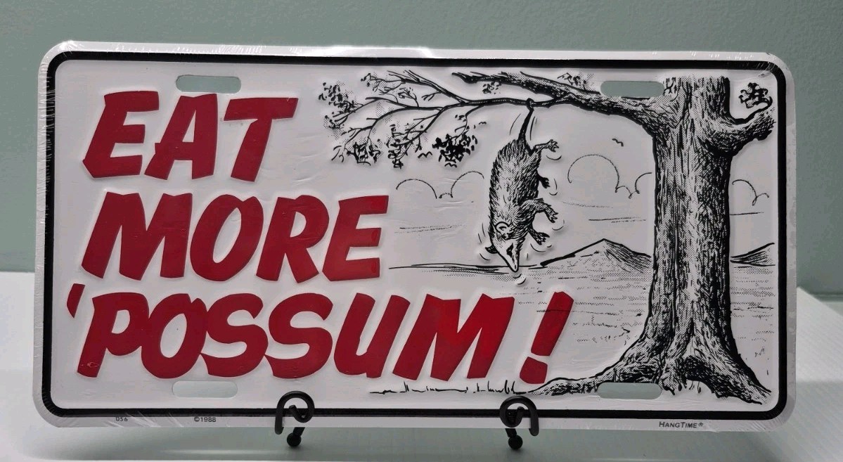Eat More Possum License Plate | Embossed Aluminum Car Tag | Sign